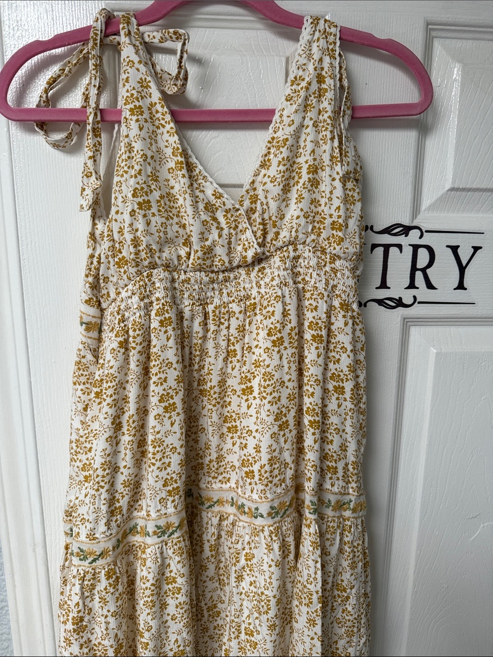 White and Mustard Floral Tie-Shoulder Maxi Dress - Picture 3 of 4